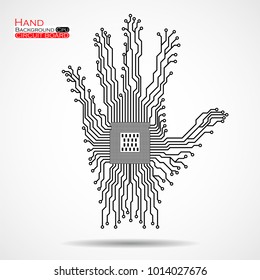 Abstract hand. Cpu. Circuit board. Vector illustration. Eps 10