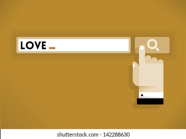 Abstract hand cursor icon searching love. Stylish design vector illustration with vintage colors. Idea - Love search. Enjoy! 