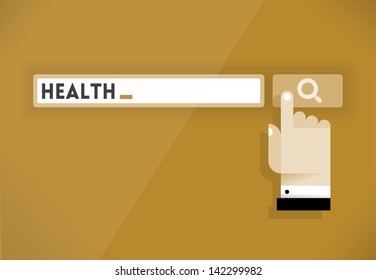 Abstract hand cursor icon searching health. Vector illustration with vintage colors. Idea - Healthy lifestyle information.