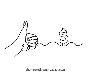 Abstract hand with dollar as line drawing on white background. Vector