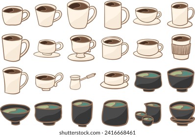 Resumen sorteo mano taza de café y té ilustración de la taza para la decoración del café y té y el concepto de bebidas.