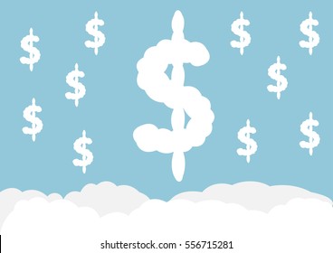 abstract hand draw doodle line in weak of  dollar currency concept in the sky background, vector, illustration flat design, cartoon style
