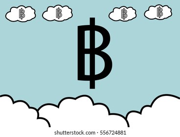 abstract hand draw doodle line in weak of  thai baht currency concept in the sky background, vector, illustration flat design, cartoon style