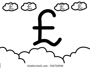 abstract hand draw doodle line in weak of  england pounds currency concept in the sky background, vector, illustration flat design, cartoon style, black and white tone