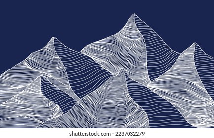 Resumen mano dibuja montañas sobre fondo oscuro. Ilustración vectorial.