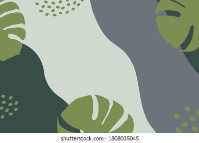 Abstract hand draw pattern with monstera leaves