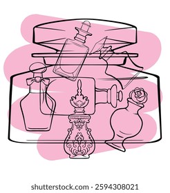 Abstract hand draw perfume bottles