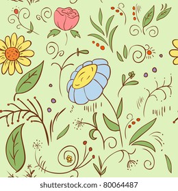 Abstract hand draw seamless flower pattern. Vector illustration.