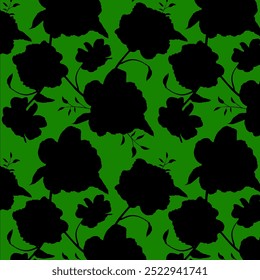 Abstract Hand Draw seamless Two Color Flowers and Leaves Seamless Vector Pattern Isolated Background Seamless vector floral pattern in Hawaiian style with big flower. Silhouette big flower design