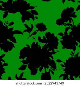 Abstract Hand Draw seamless Two Color Flowers and Leaves Seamless Vector Pattern Isolated Background Seamless vector floral pattern in Hawaiian style with big flower. Silhouette big flower design