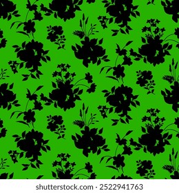 Abstract Hand Draw seamless Two Color Flowers and Leaves Seamless Vector Pattern Isolated Background Seamless vector floral pattern in Hawaiian style with big flower. Silhouette big flower design