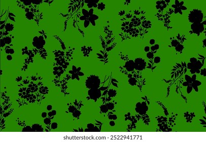 Mão abstrata Desenhar sem costura Duas flores e folhas de cor padrão de vetor sem emenda isolado fundo padrão floral vetor sem emenda no estilo havaiano com flor grande. Design de flor grande silhueta