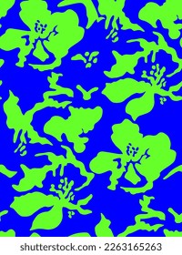 Abstract Hand Drawing 2 Colors Tropical Large Hibiscus Flowers Camouflage Seamless Vector Pattern Isolated Background