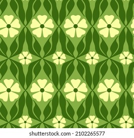 Resumen Dibujo manual de 70s Flores geométricas de mosaico retro y deja un patrón vectorial sin soldadura fondo aislado 