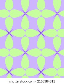 Abstract Hand Drawing 70s Geometric Retro Tile Flowers and Leaves Seamless Vector Pattern Isolated Background 