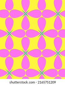 Abstract Hand Drawing 70s Geometric Retro Tile Flowers and Leaves Seamless Vector Pattern Isolated Background 