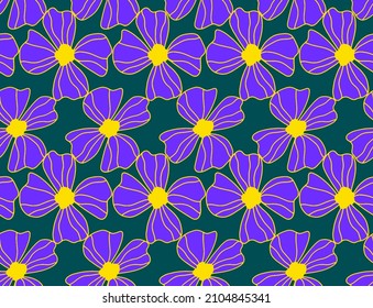 Abstract Hand Drawing 70s Retro Striped Peony Poppy Flowers Seamless Vector Pattern Isolated Background
