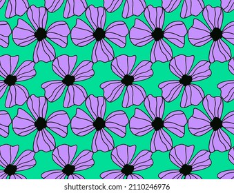 Dibujo manual abstracto 70 Retro Striped Peony Flores de amapola Patrón vectorial transparente Fondo aislado