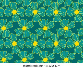 Abstract Hand Drawing 70s Retro Striped Peony Poppy Flowers Seamless Vector Pattern Isolated Background