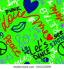 Resumen Dibujo a mano Concepto de los 80 Concepto Graffiti Retro Lemas Formas Patrón Vector sin Margen Fondo aislado