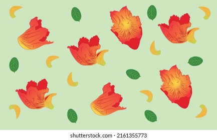 abstract hand drawing african tulips and leaves  vector pattern with Background