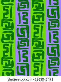 Abstract Hand Drawing Ancient Ethnic Mayan Symbols Geometric Shapes Maze Vertical Border Strokes Seamless Vector Pattern Isolated Background