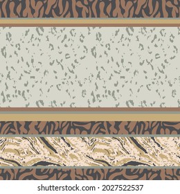 Abstract Hand Drawing Animal Skin Leopard Cheetah Zebra Stripes Seamless Patchwork Vector Pattern Isolated Background