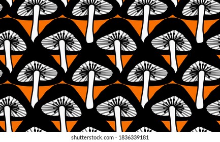 Abstract Hand Drawing Art Deco  Mushrooms Repeating Vector Pattern Isolated Background