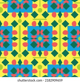 Abstract Hand Drawing Art Deco Retro Geometric Shapes Seamless Rug Carpet Design Vector Pattern Isolated Background