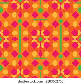 Abstract Hand Drawing Art Deco Retro Geometric Shapes Seamless Rug Carpet Design Vector Pattern Isolated Background