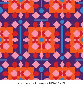 Abstract Hand Drawing Art Deco Retro Geometric Shapes Seamless Rug Carpet Design Vector Pattern Isolated Background
