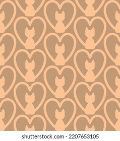 Resumen Mano Dibujo Art Deco Corazón Forma Gatos Sensación De Vector Sin Marea Fondo Aislado