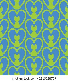Resumen Mano Dibujo Art Deco Corazón Forma Gatos Sensación De Vector Sin Marea Fondo Aislado