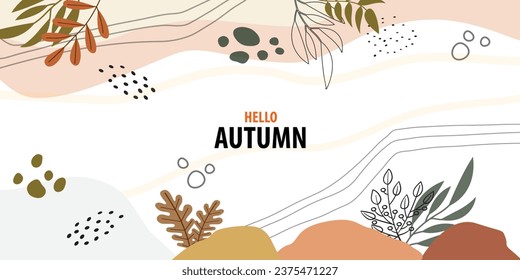 Abstract hand drawing autumn theme color trees leaves bubbles banner design. Vector illustration.
