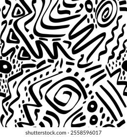 Abstract Hand Drawing Aztec Bohemian Ethnic Traditional Geometric Shapes Seamless Vector Pattern Isolated Background