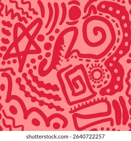 Abstract Hand Drawing Aztec Bohemian Ethnic Traditional Geometric Shapes Seamless Vector Pattern Isolated Background