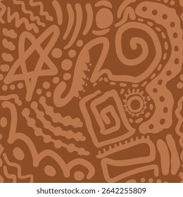 Abstract Hand Drawing Aztec Bohemian Ethnic Traditional Geometric Shapes Seamless Vector Pattern Isolated Background