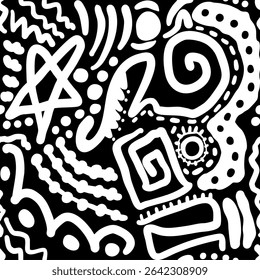 Abstrakte Handzeichnung aztekisch böhmisch ethnisch traditionell geometrische Formen nahtloses Vektormuster isolierter Hintergrund