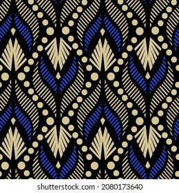 Abstract Hand Drawing Baroque Ethnic Oriental Geometric Leaves Dots Seamless Vector Pattern Isolated Background