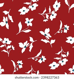 Abstracto Dibujo a mano Hermoso Primavera Verano Flores Ditsy y deja un patrón vectorial sin soldadura Fondo aislado