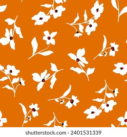 Abstracto Dibujo a mano Hermoso Primavera Verano Flores Ditsy y deja un patrón vectorial sin soldadura Fondo aislado