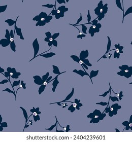 Abstract Hand Drawing Beautiful Spring Summer Ditsy Flowers and Leaves Seamless Vector Pattern Isolated Background