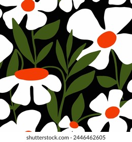 Abstractas dibujo a mano hermosa primavera verano Grandes flores y hojas de Vector sin costura patrón de fondo aislado