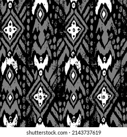 Abstract Hand Drawing Bohemian Ethnic Folk Ikat Tribal Geometric Shapes Seamless Vector Pattern Isolated Background