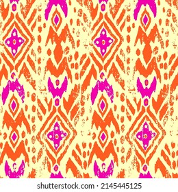 Abstract Hand Drawing Bohemian Ethnic Folk Ikat Tribal Geometric Shapes Seamless Vector Pattern Isolated Background