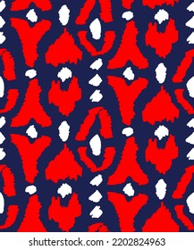 Abstract Hand Drawing Bohemian Ikat Ethnic Tribal Leopard Animal Skin Geometric Shapes Seamless Vector Upholstery Pattern Isolated Background