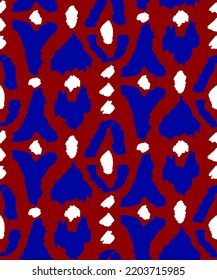 Abstract Hand Drawing Bohemian Ikat Ethnic Tribal Leopard Animal Skin Geometric Shapes Seamless Vector Upholstery Pattern Isolated Background