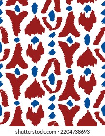 Abstract Hand Drawing Bohemian Ikat Ethnic Tribal Leopard Animal Skin Geometric Shapes Seamless Vector Upholstery Pattern Isolated Background