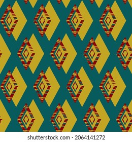 Abstract Hand Drawing Bohemian Tribal Aztec Diamond Argyle Geometric Shapes Seamless Vector Pattern Isolated Background