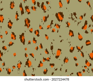 Abstract Hand Drawing Brush Strokes Leopard Cheetah Animal Skin Seamless Vector Pattern Isolated Background
